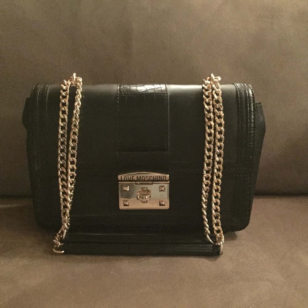 Love Moschino Croc Embossed Leather Shoulder Bag